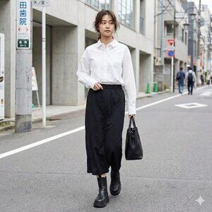 Evam Eva Japan Gray Cotton Midi Skirt Lagenlook Minimalist Pull On Elastic 3 L